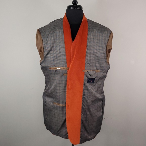 Saddlebred Jacket Mens 48L Orange Corduroy Blazer Sport Coat Plaid Lined - Picture 3 of 14